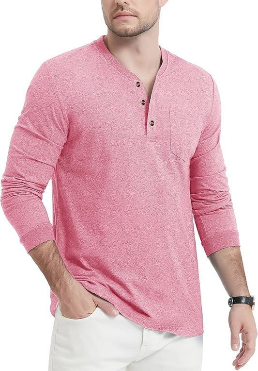 Henley Shirts Cotton Long Sleeve T-Shirt