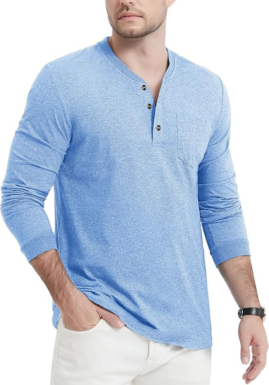 Men's Henley Shirts Cotton Long Sleeve T-Shirts